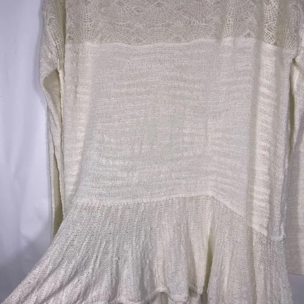Free People Ivory Kristobel Mixed Media Sheer Lace Knit Sweater Top Medium